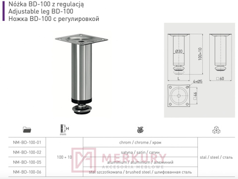 Nóżka meblowa BD-100 satyna fi30 Nóżka meblowa BD-100 satyna fi30
