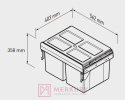 Segregator na śmieci wysuwany do szafki 60cm cichy domyk 2x27L antracyt MERKURY Akcesoria Meblowe