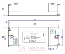 Zasilacz LED driver 2A 12VDC 24W MERKURY Akcesoria Meblowe