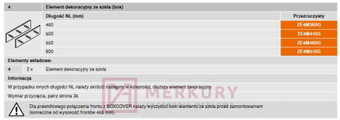 Element dekoracyjny do MERIVOBOX BLUM ZE4M360G szkło przezroczyste 450mm MERKURY Akcesoria Meblowe Element dekoracyjny do MERIVOBOX BLUM ZE4M360G szkło przezroczyste 450mm MERKURY Akcesoria Meblowe