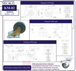 Kółko meblowe gumowe z hamulcem KM-02, fi 30mm, czarny