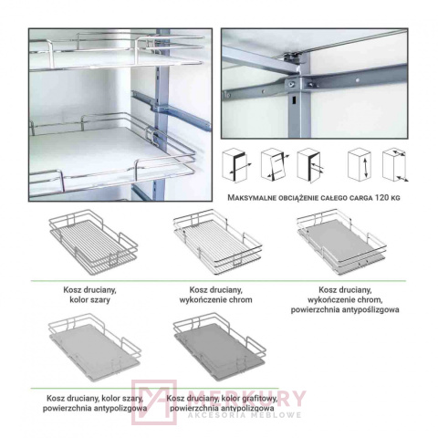 Kosz Cargo Maxi FGV 5-poziomowy biały/chrom połysk 400mm H-1700-1900mm MERKURY Akcesoria Meblowe