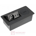 Przedłużacz biurkowy wpuszczany AVARO PLUS, 1 G, USB A C, ład. indukcyjna, czarny