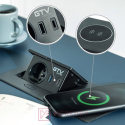 Przedłużacz biurkowy wpuszczany AVARO PLUS, 1 G, USB A C, ład. indukcyjna, czarny