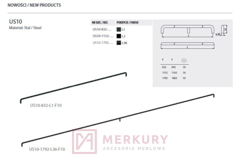 Uchwyt meblowy US10 długi, złoty mat, 1152mm Uchwyt meblowy US10 długi, złoty mat, 1152mm
