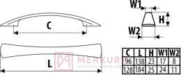 Uchwyt meblowy UN90 stal szczotkowana inox 96mm MERKURY Akcesoria Meblowe