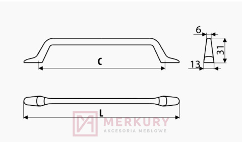 Uchwyt meblowy UU57 aluminium mat 160mm MERKURY Akcesoria Meblowe