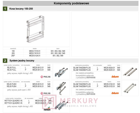 Kosz Cargo Mini 2-poziomowy WE03.7319 ocynk mocowanie boczne 150mm lewy MERKURY Akcesoria Meblowe Kosz Cargo Mini 2-poziomowy WE03.7319 ocynk mocowanie boczne 150mm lewy MERKURY Akcesoria Meblowe