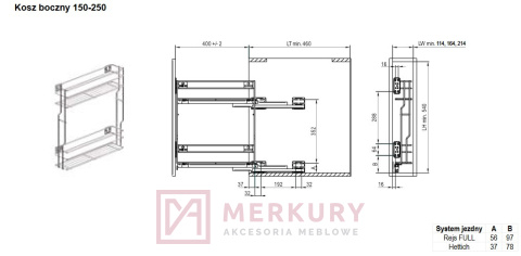 Kosz Cargo Mini 2-poziomowy WE03.7319.01 ocynk mocowanie boczne 150mm prawy MERKURY Akcesoria Meblowe Kosz Cargo Mini 2-poziomowy WE03.7319.01 ocynk mocowanie boczne 150mm prawy MERKURY Akcesoria Meblowe