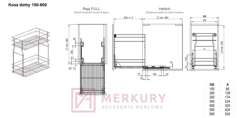 Kosz Cargo Mini 2-poziomowy WE29.005 ocynk mocowanie dolne 300mm MERKURY Akcesoria Meblowe Kosz Cargo Mini 2-poziomowy WE29.005 ocynk mocowanie dolne 300mm MERKURY Akcesoria Meblowe