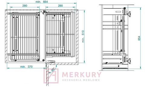 Kosz Cargo narożny 2-poziomowy WE31.0002.01.001 chrom połysk 800mm MERKURY Akcesoria Meblowe