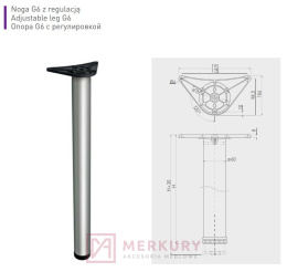 Noga stołowa regulowana chrom połysk H-1100 MERKURY Akcesoria Meblowe