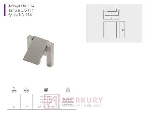 Uchwyt meblowy AA-114 aluminium mat MERKURY Akcesoria Meblowe Uchwyt meblowy AA-114 aluminium mat MERKURY Akcesoria Meblowe