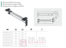 Wieszak wysuwany do szafy GTV WSD250 L-250mm czarny/chrom połysk MERKURY Akcesoria Meblowe