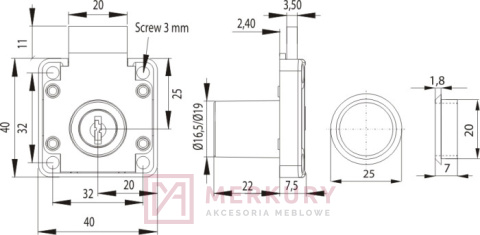 Zamek meblowy kwadratowy SISO czarny X-850 19x22mm MERKURY Akcesoria Meblowe Zamek meblowy kwadratowy SISO czarny X-850 19x22mm MERKURY Akcesoria Meblowe