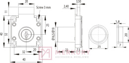 Zamek meblowy kwadratowy SISO X-850 19x22mm MERKURY Akcesoria Meblowe