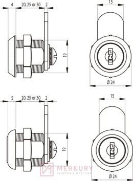 Zamek meblowy rygloey SISO 1920B chrom połysk 19x20mm MERKURY Akcesoria Meblowe