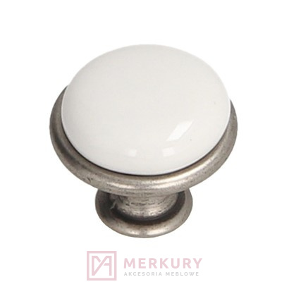 Gałka porcelanowa GP19 stare srebro porcelana biała fi 29mm MERKURY Akcesoria Meblowe