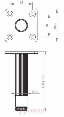 Nóżka meblowa NOMET Z-4620-150RA1 złoty mat/ czarny mat MERKURY Akcesoria Meblowe Nóżka meblowa NOMET Z-4620-150RA1 złoty mat/ czarny mat MERKURY Akcesoria Meblowe