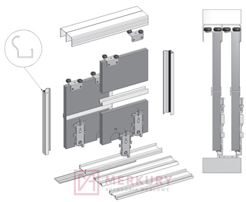 Zestaw system przesuwny EURO, 2 drzwi, aluminium, 2m MERKURY Akcesoria Meblowe Zestaw system przesuwny EURO, 2 drzwi, aluminium, 2m MERKURY Akcesoria Meblowe