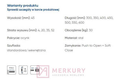 Prowadnica kulkowa VERSALITE TOUCH PRO H45 MERKURY Akcesoria Meblowe Mariusz Adamczyk Prowadnica kulkowa VERSALITE TOUCH PRO H45 MERKURY Akcesoria Meblowe Mariusz Adamczyk