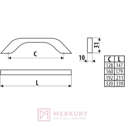 Uchwyt meblowy UU17 MERKURY Akcesoria Meblowe Mariusz Adamczyk