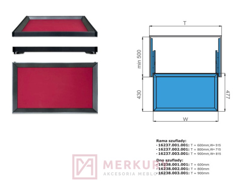 Dno szuflady do garderoby 16238.001.001 grafit L-600mm MERKURY Akcesoria Meblowe Dno szuflady do garderoby 16238.001.001 grafit L-600mm MERKURY Akcesoria Meblowe