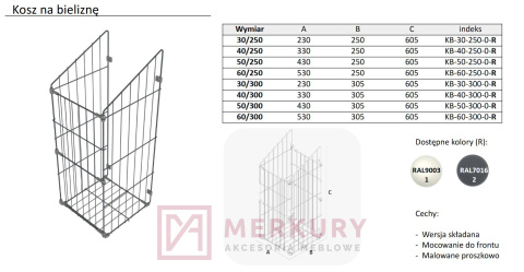Kosz na bieliznę do szafki 40cm grafit MERKURY Akcesoria Meblowe Kosz na bieliznę do szafki 40cm grafit MERKURY Akcesoria Meblowe