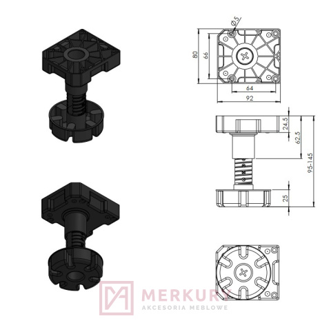 Nóżka meblowa MULTI LEG czrany 95-145mm MERKURY Akcesoria Meblowe Nóżka meblowa MULTI LEG czrany 95-145mm MERKURY Akcesoria Meblowe