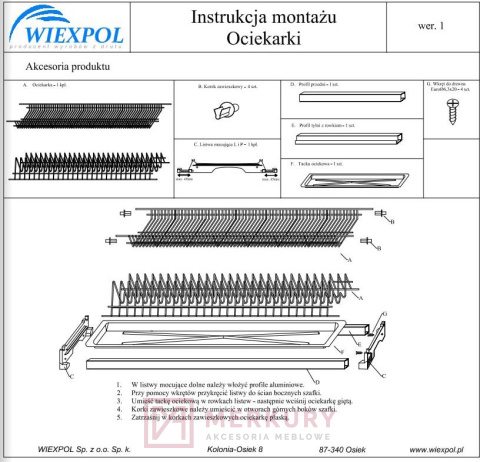 Ociekarka dwupoziomowa ze stelażem do szafki 50cm grafit MERKURY Akcesoria Meblowe