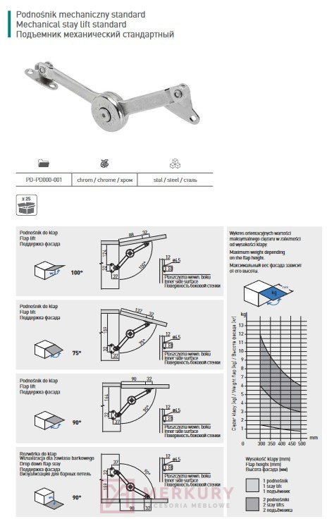 Podnośnik mechaniczny PD-PD000-001 chrom MERKURY Akcesoria Meblowe Podnośnik mechaniczny PD-PD000-001 chrom MERKURY Akcesoria Meblowe