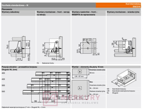 Szuflada TANDEMBOX ANTARO 450mm niska N biała MERKURY Akcesoria Meblowe Szuflada TANDEMBOX ANTARO 450mm niska N biała MERKURY Akcesoria Meblowe