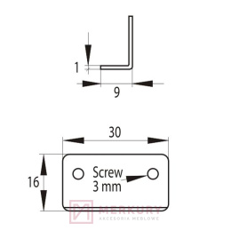 Płytka zaczepowa do zamka kątowa, 30x16mm