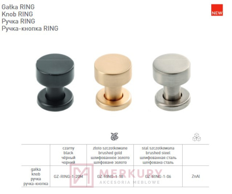 Gałka meblowa GTV RING 1-20M czarny mat Akcesoria Meblowe