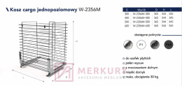 Kosz Cargo 1-poziomowy do płytkich szafek W-2356M srebrny 400mm MERKURY Akcesoria Meblowe