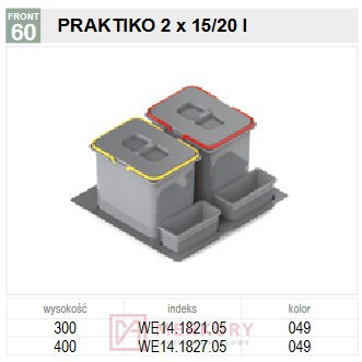 Pojemnik na odpady do segregacji REJS PRAKTIKO 2x15 + 2 brytfanki srebrny MERKURY Akcesoria Meblowe Pojemnik na odpady do segregacji REJS PRAKTIKO 2x15 + 2 brytfanki srebrny MERKURY Akcesoria Meblowe