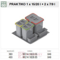 Pojemnik na odpady do segregacji REJS PRAKTIKO WE14.1822.05.049 1x15L 2x7L 2 brytfanki srebrny MERKURY Akcesoria Meblowe