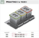 Pojemnik na odpady do segregacji REJS PRAKTIKO WE14.1825.05.049 3x15L 2 brytfanki srebrny MERKURY Akcesoria Meblowe