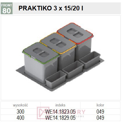 Pojemnik na odpady do segregacji REJS PRAKTIKO WE14.1823.05.049 3x15L 3 brytfanki srebrny MERKURY Akcesoria Meblowe Pojemnik na odpady do segregacji REJS PRAKTIKO WE14.1823.05.049 3x15L 3 brytfanki srebrny MERKURY Akcesoria Meblowe