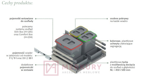 Pojemnik na odpady do segregacji REJS PRAKTIKO WE14.1826.05.049 2x15L 2x7L 2 brytfanki srebrny MERKURY Akcesoria Meblowe Pojemnik na odpady do segregacji REJS PRAKTIKO WE14.1826.05.049 2x15L 2x7L 2 brytfanki srebrny MERKURY Akcesoria Meblowe