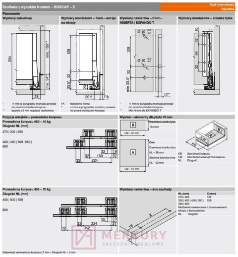 Szuflada wysoka z boxcap E 450mm biała MERIVOBOX MERKURY Akcesoria Meblowe Szuflada wysoka z boxcap E 450mm biała MERIVOBOX MERKURY Akcesoria Meblowe