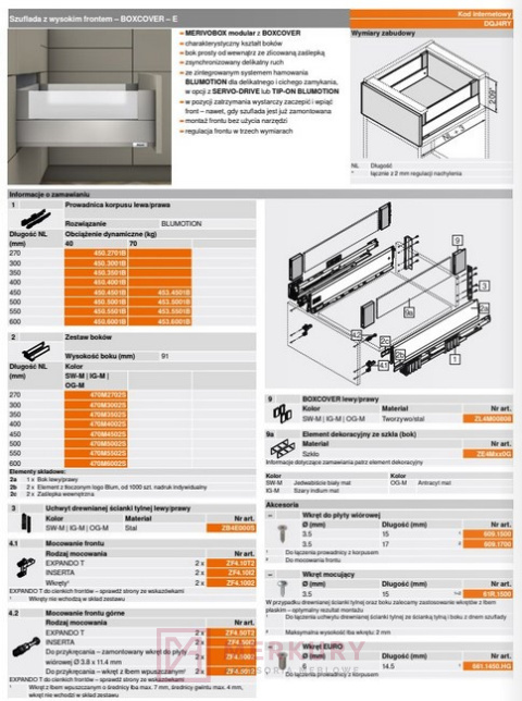 Szuflada wysoka z boxcover E MERIVOBOX 450mm MERKURY Akcesoria Meblowe Szuflada wysoka z boxcover E MERIVOBOX 450mm MERKURY Akcesoria Meblowe