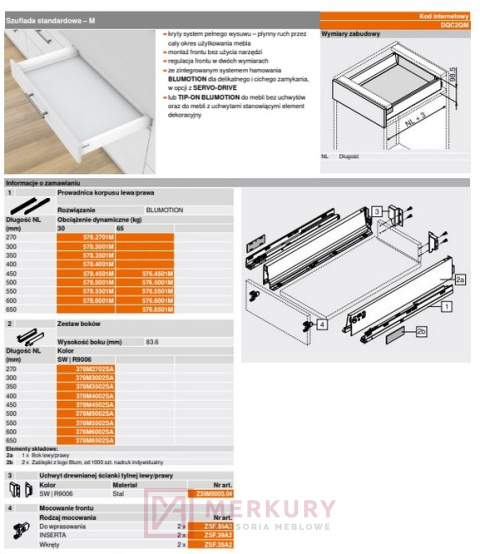 Szuflada TANDEMBOX ANTARO 500mm niska M szara MERKURY Akcesoria Meblowe Szuflada TANDEMBOX ANTARO 500mm niska M szara MERKURY Akcesoria Meblowe