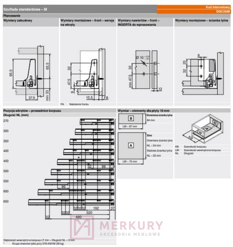 Szuflada TANDEMBOX ANTARO 500mm niska M szara MERKURY Akcesoria Meblowe Szuflada TANDEMBOX ANTARO 500mm niska M szara MERKURY Akcesoria Meblowe
