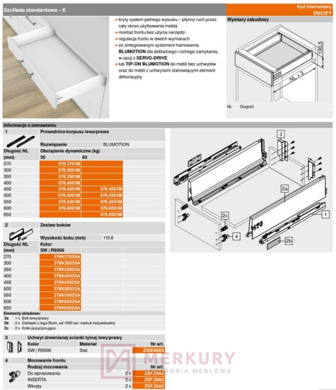 Szuflada standardowa TANDEMBOX ANTARO wysoka K biała 500m MERKURY Akcesoria Meblowe Szuflada standardowa TANDEMBOX ANTARO wysoka K biała 500m MERKURY Akcesoria Meblowe