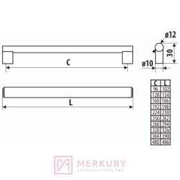 Uchwyt meblowy GAMET RE81 stal szczotkowana inox 736mm MERKURY Akcesoria Meblowe