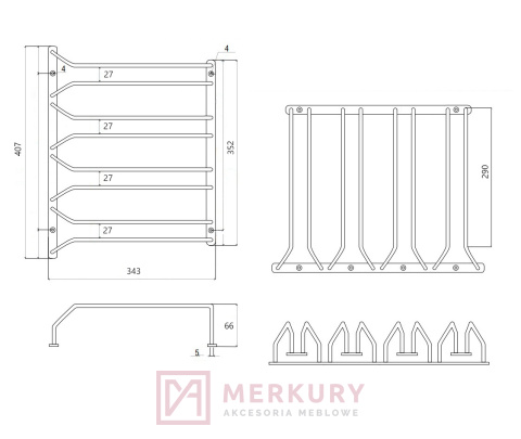 Wieszak na kieliszki czterorzędowy biały mat MERKURY Akcesoria Meblowe
