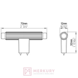 Uchwyt meblowy prążkowany reling T SIRO 2594 antracyt mat 70mm MERKURY Akcesoria Meblowe