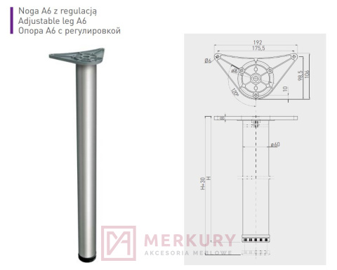 Noga meblowa GTV NM-A6 H-710mm chrom połysk MERKURY Akcesoria Meblowe Noga meblowa GTV NM-A6 H-710mm chrom połysk MERKURY Akcesoria Meblowe