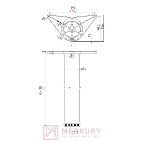 NOGA STOŁOWA PODSTAWA MEBLOWA SATYNA MAT 710 MM MERKURY AKCESORIA MEBLOWE